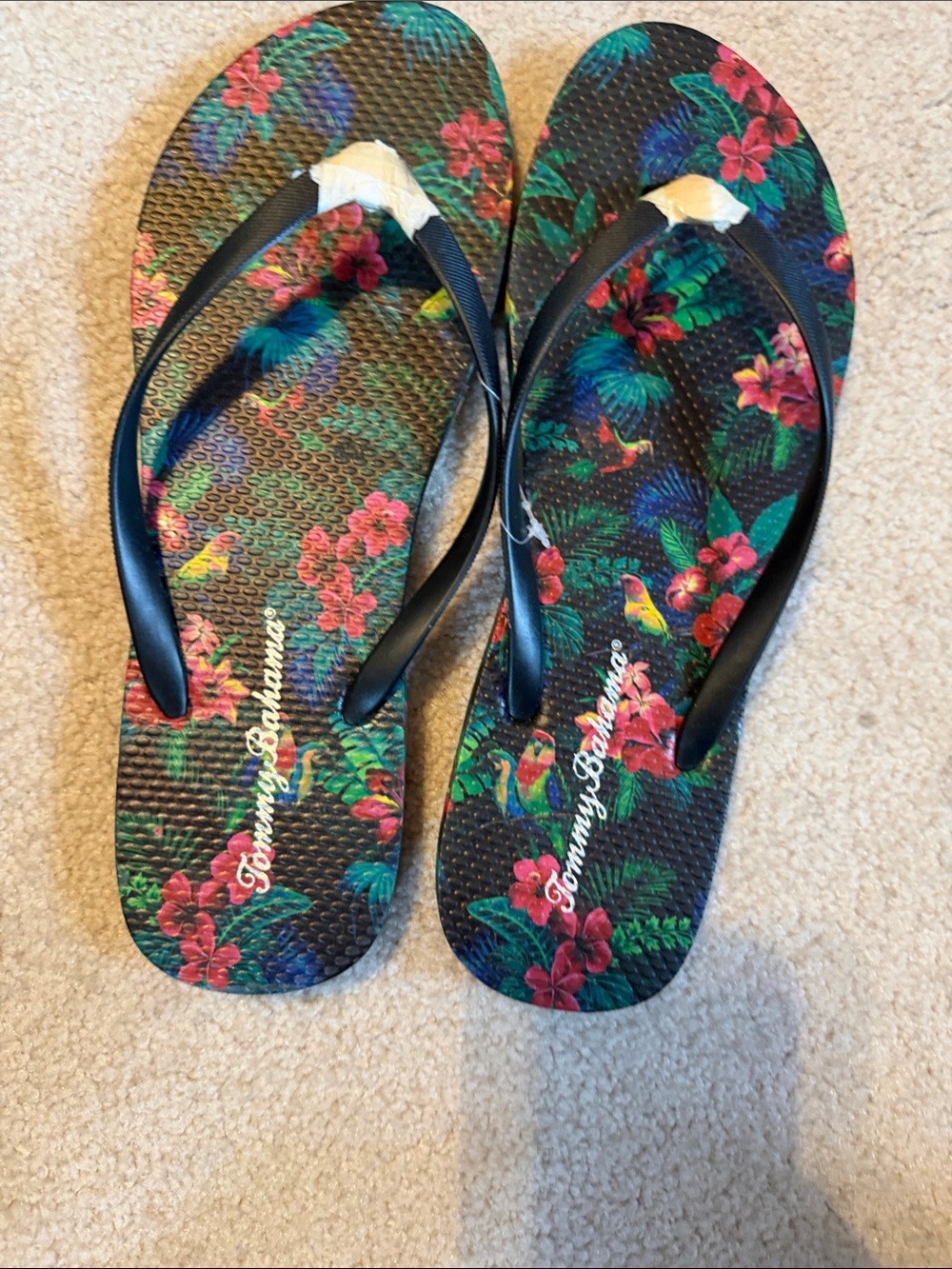 Tommy Bahama Black Tropical Floral Flip Flops